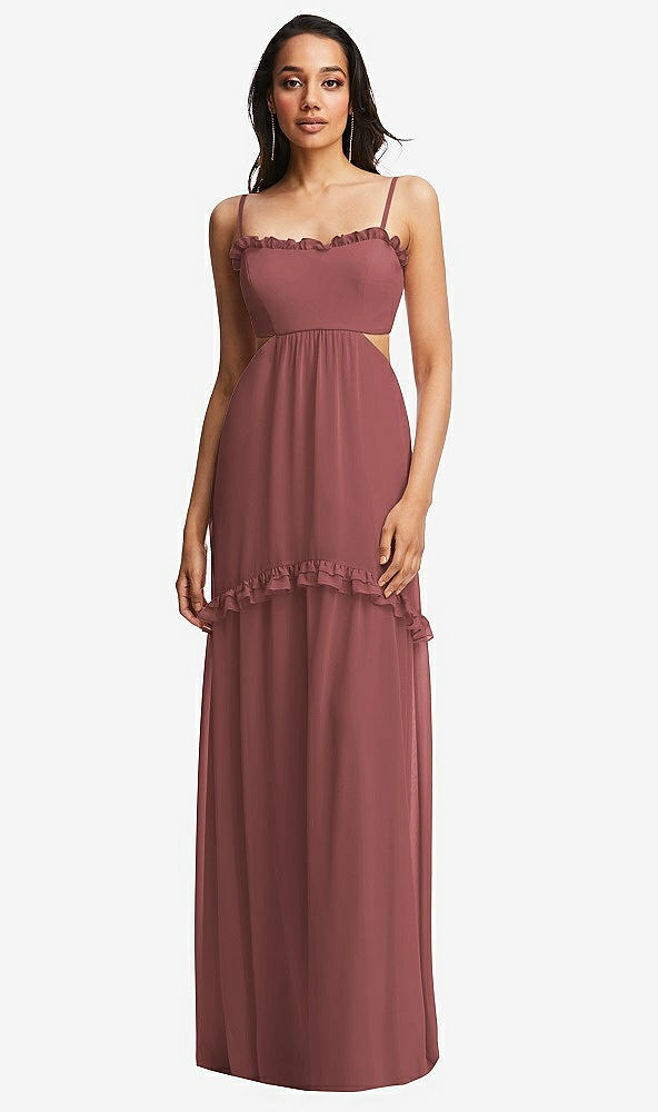 Front View - English Rose Ruffle-Trimmed Cutout Tie-Back Maxi Dress with Tiered Skirt