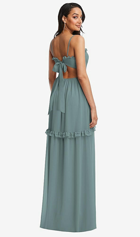 Back View - Icelandic Ruffle-Trimmed Cutout Tie-Back Maxi Dress with Tiered Skirt