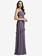 Side View Thumbnail - Lavender Ruffle-Trimmed Cutout Tie-Back Maxi Dress with Tiered Skirt