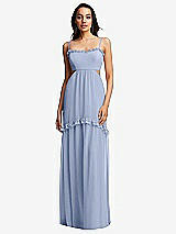 Front View Thumbnail - Sky Blue Ruffle-Trimmed Cutout Tie-Back Maxi Dress with Tiered Skirt