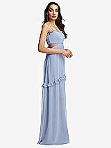 Side View Thumbnail - Sky Blue Ruffle-Trimmed Cutout Tie-Back Maxi Dress with Tiered Skirt