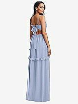 Rear View Thumbnail - Sky Blue Ruffle-Trimmed Cutout Tie-Back Maxi Dress with Tiered Skirt