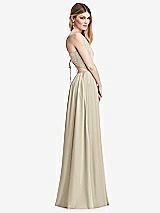 Side View Thumbnail - Champagne Halter Cross-Strap Gathered Tie-Back Cutout Maxi Dress