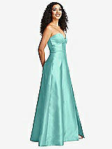 Side View Thumbnail - Coastal Strapless Bustier A-Line Satin Gown with Front Slit