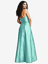 Rear View Thumbnail - Coastal Strapless Bustier A-Line Satin Gown with Front Slit