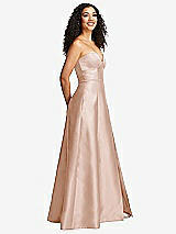 Side View Thumbnail - Cameo Strapless Bustier A-Line Satin Gown with Front Slit