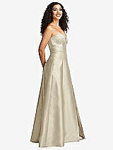 Side View Thumbnail - Champagne Strapless Bustier A-Line Satin Gown with Front Slit
