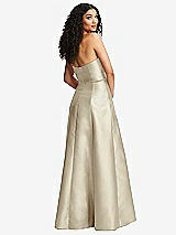 Rear View Thumbnail - Champagne Strapless Bustier A-Line Satin Gown with Front Slit