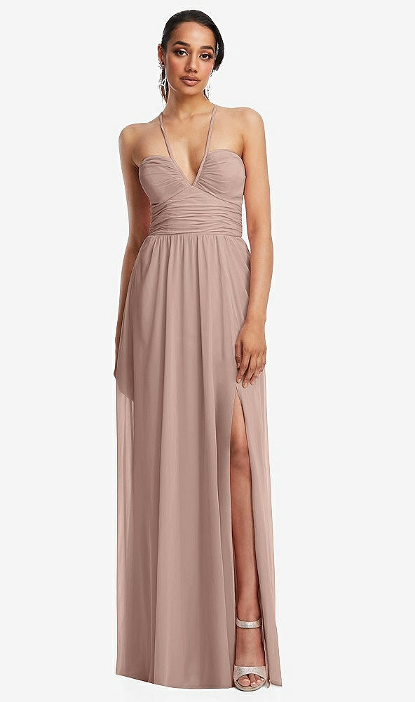 Front View - Bliss Plunging V-Neck Criss Cross Strap Back Maxi Dress