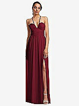 Front View Thumbnail - Burgundy Plunging V-Neck Criss Cross Strap Back Maxi Dress