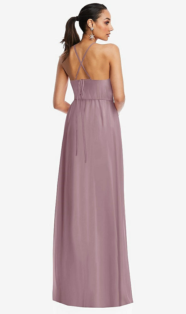 Back View - Dusty Rose Plunging V-Neck Criss Cross Strap Back Maxi Dress