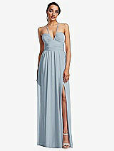 Front View Thumbnail - Mist Plunging V-Neck Criss Cross Strap Back Maxi Dress