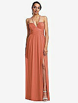 Front View Thumbnail - Terracotta Copper Plunging V-Neck Criss Cross Strap Back Maxi Dress