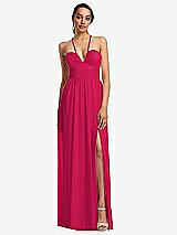 Front View Thumbnail - Vivid Pink Plunging V-Neck Criss Cross Strap Back Maxi Dress