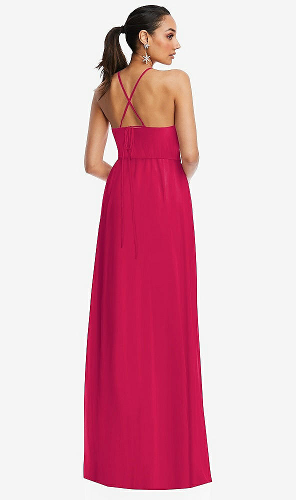 Back View - Vivid Pink Plunging V-Neck Criss Cross Strap Back Maxi Dress