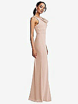 Side View Thumbnail - Cameo Cowl-Neck Wide Strap Crepe Trumpet Gown with Front Slit