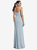 Rear View Thumbnail - Mist Cowl-Neck Wide Strap Crepe Trumpet Gown with Front Slit