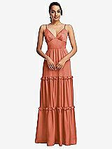 Front View Thumbnail - Terracotta Copper Low-Back Triangle Maxi Dress with Ruffle-Trimmed Tiered Skirt