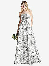 Alt View 1 Thumbnail - Botanica Strapless Bias Cuff Bodice Floral Satin Gown with Pockets