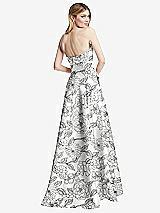 Rear View Thumbnail - Botanica Strapless Bias Cuff Bodice Floral Satin Gown with Pockets
