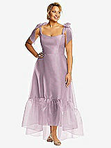 Alt View 1 Thumbnail - Suede Rose Convertible Deep Ruffle Hem High Low Organdy Dress with Scarf-Tie Straps
