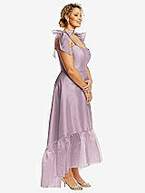 Alt View 2 Thumbnail - Suede Rose Convertible Deep Ruffle Hem High Low Organdy Dress with Scarf-Tie Straps