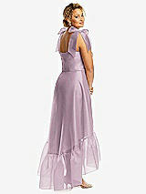 Alt View 3 Thumbnail - Suede Rose Convertible Deep Ruffle Hem High Low Organdy Dress with Scarf-Tie Straps