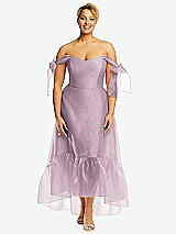 Front View Thumbnail - Suede Rose Convertible Deep Ruffle Hem High Low Organdy Dress with Scarf-Tie Straps