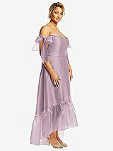 Side View Thumbnail - Suede Rose Convertible Deep Ruffle Hem High Low Organdy Dress with Scarf-Tie Straps