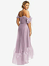 Rear View Thumbnail - Suede Rose Convertible Deep Ruffle Hem High Low Organdy Dress with Scarf-Tie Straps