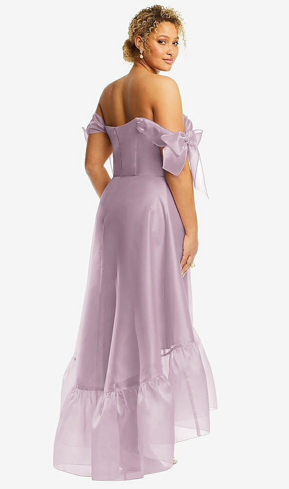 Back View - Suede Rose Convertible Deep Ruffle Hem High Low Organdy Dress with Scarf-Tie Straps