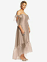 Side View Thumbnail - Topaz Convertible Deep Ruffle Hem High Low Organdy Dress with Scarf-Tie Straps