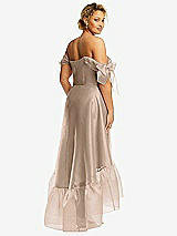 Rear View Thumbnail - Topaz Convertible Deep Ruffle Hem High Low Organdy Dress with Scarf-Tie Straps