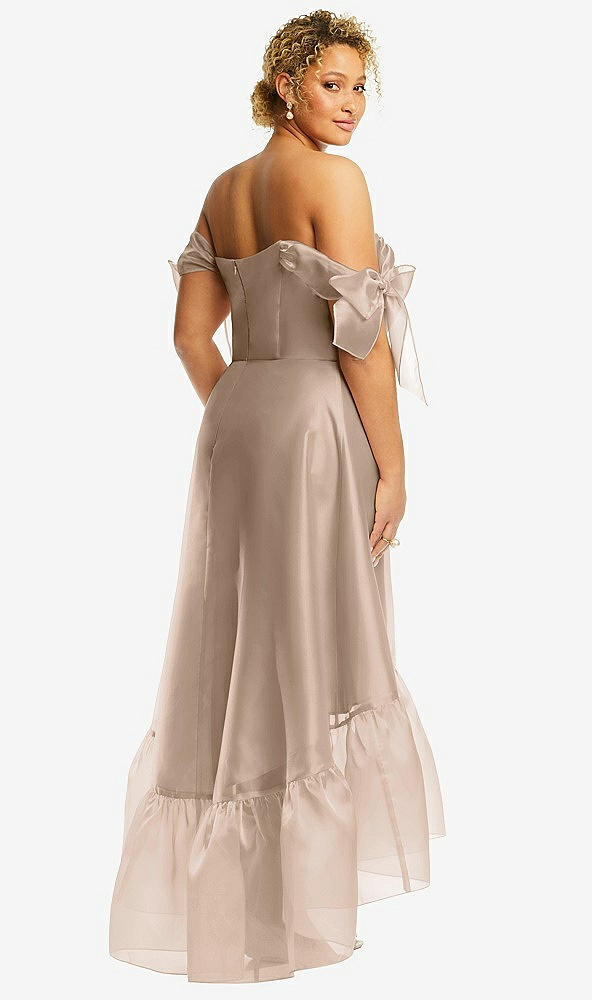 Back View - Topaz Convertible Deep Ruffle Hem High Low Organdy Dress with Scarf-Tie Straps