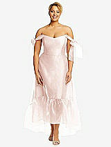 Front View Thumbnail - Blush Convertible Deep Ruffle Hem High Low Organdy Dress with Scarf-Tie Straps