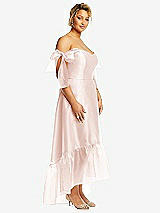Side View Thumbnail - Blush Convertible Deep Ruffle Hem High Low Organdy Dress with Scarf-Tie Straps