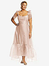 Alt View 1 Thumbnail - Cameo Convertible Deep Ruffle Hem High Low Organdy Dress with Scarf-Tie Straps