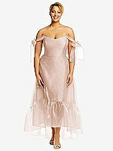 Front View Thumbnail - Cameo Convertible Deep Ruffle Hem High Low Organdy Dress with Scarf-Tie Straps