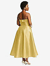 Rear View Thumbnail - Maize Cuffed Strapless Satin Twill Midi Dress with Full Skirt and Pockets