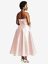 Rear View Thumbnail - Blush Cuffed Strapless Satin Twill Midi Dress with Full Skirt and Pockets