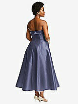 Rear View Thumbnail - French Blue Cuffed Strapless Satin Twill Midi Dress with Full Skirt and Pockets