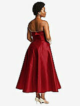 Rear View Thumbnail - Garnet Cuffed Strapless Satin Twill Midi Dress with Full Skirt and Pockets