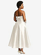 Rear View Thumbnail - Ivory Cuffed Strapless Satin Twill Midi Dress with Full Skirt and Pockets