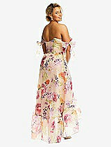 Rear View Thumbnail - Penelope Floral Print Convertible Deep Ruffle Hem High Low Floral Organdy Dress with Scarf-Tie Straps