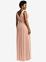 Rear View Thumbnail - Pale Peach Sleeveless Draped Chiffon Maxi Dress with Front Slit