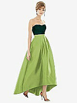 Alt View 1 Thumbnail - Mojito & Evergreen Strapless Satin High Low Dress with Pockets