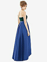 Alt View 2 Thumbnail - Classic Blue & Evergreen Strapless Satin High Low Dress with Pockets