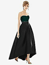 Alt View 1 Thumbnail - Black & Evergreen Strapless Satin High Low Dress with Pockets