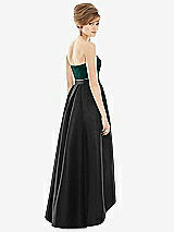 Alt View 2 Thumbnail - Black & Evergreen Strapless Satin High Low Dress with Pockets