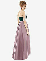 Alt View 2 Thumbnail - Dusty Rose & Evergreen Strapless Satin High Low Dress with Pockets